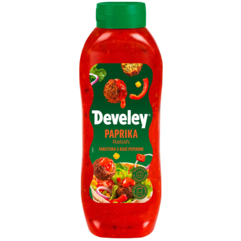 Develey Relish Sauce Paprika 875 ml aromatisches Relish für Burger Sandwiches und Grillgerichte